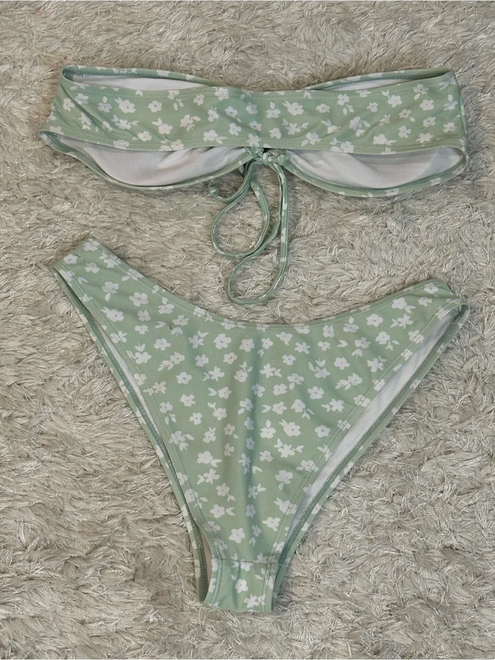 Green Floral Strapless Bikini Set - Medium